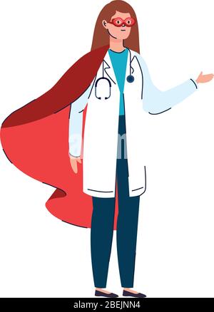 super doctor female with hero cloak and capsule medicine Stock Vector ...