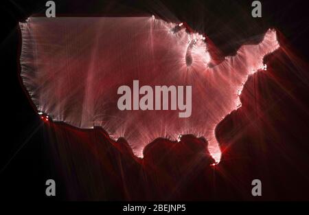 Illustration of a USA map done with kirlian aura photography Stock Photo