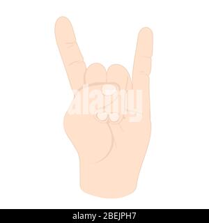 Hand gesture, wrist with fingers with sign horns, in form of the index finger and little finger, facing forward, icon, logo. Drawing bent fingers isol Stock Vector