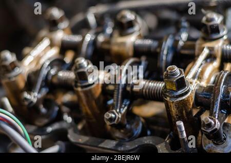 Car engine without cylinder head. Repair of the internal combustion ...