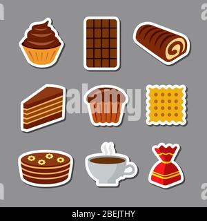 illustration of the confectionery and bakery stickers set Stock Vector