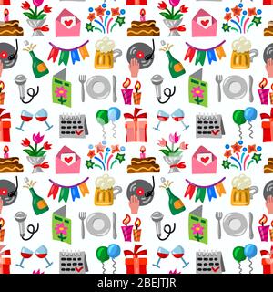 illustration of the color cartoon celebrations and event seamless pattern Stock Vector