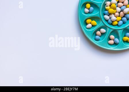 Plate of chocolate egg candies Stock Photo