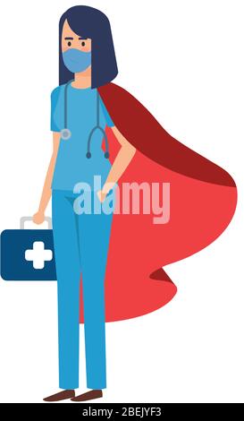 super female paramedic with face mask and hero cloak Stock Vector Image ...