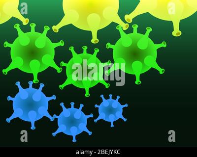 Virus illustrative pattern and background. Health care and medical science concept illustration. Colored micro organisms colony on dark backdrop Stock Vector