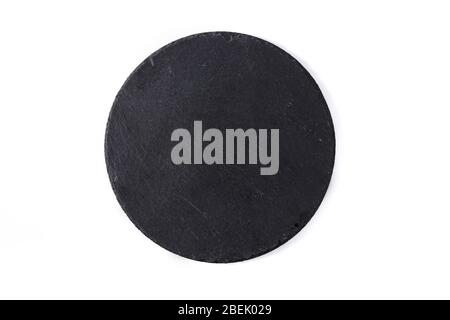 Empty black slate plate isolated on white background Stock Photo