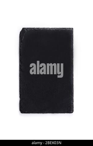 Empty black slate plate isolated on white background Stock Photo