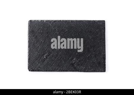 Empty black slate plate isolated on white background Stock Photo