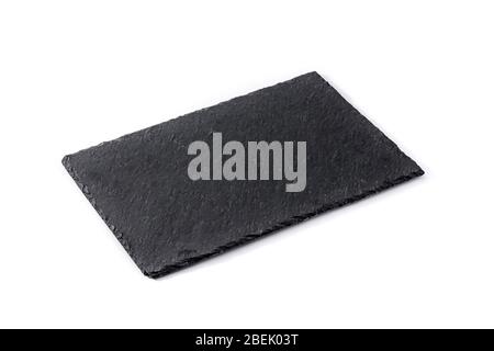Empty black slate plate isolated on white background Stock Photo
