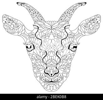 Zentangle goat head. Hand drawn decorative vector illustration for coloring Stock Vector