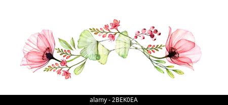 Watercolor floral arrangement. Vertical design element. Abstract big poppy  flowers with exotic fresia isolated on white. Botanical illustration for  Stock Photo - Alamy