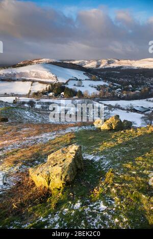 View from Gaerstone on Hope Bowdler Hill, Church Stretton, Shropshire, England, UK in Winter. Stock Photo