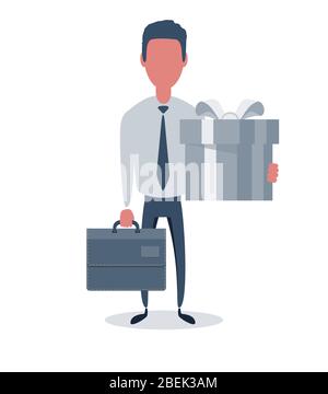 Businessman or clerk. Male character in trendy simple style with objects, flat vector illustration. Business concept. Stock Vector