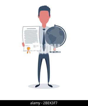 Businessman or clerk. Male character in trendy simple style with objects, flat vector illustration. Business concept. Stock Vector