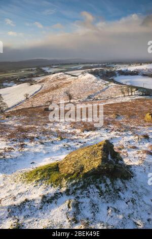 View from Gaerstone on Hope Bowdler Hill, Church Stretton, Shropshire, England, UK in Winter. Stock Photo