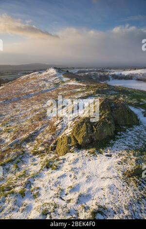 View from Gaerstone on Hope Bowdler Hill, Church Stretton, Shropshire, England, UK in Winter. Stock Photo