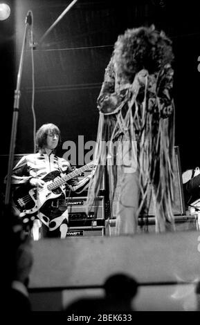 John Entwistle and Roger Daltrey of The Who on stage at the Isle of Wight Festival 1970 Stock Photo