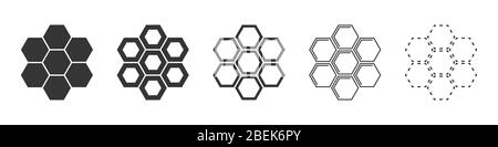 Honeycomb bee icons set. Set of honeycomb linear icons. Vector illustration. Cell vector icons isolated. Stock Vector