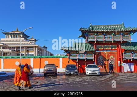 ULAANBAATAR, MONGOLIA, March 9, 2020 : Traditional Gandan monastery in the city center  is closed during pandemia Stock Photo