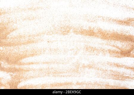 Sea sand stains isolated on white background. Sand painting. Sand pile, desert dune. Top view. Stock Photo