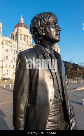 John Lennon statue at Pier Head in Liverpool Stock Photo