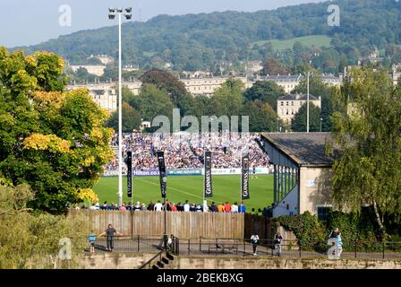 Crowd watching rugby game on the Recreation Ground, Bath, Somerset. Stock Photo