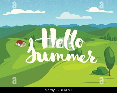 Vector summer poster with nature landscape background. Stock Vector