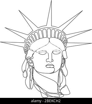 Statue of Liberty Head in single line style Stock Vector