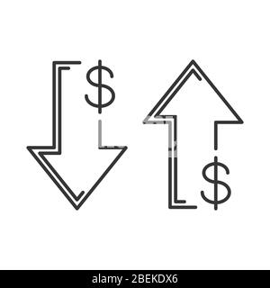 Icon of the increase and fall rate of the dollar. Set of dollar rate ...