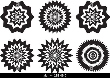 Vector illustration of black and white fuzzy concentric patterns with optical illusion effects that may cause dizziness Stock Vector