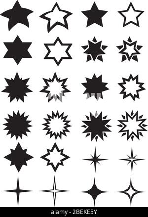 Collection of black star polygon shapes in different designs isolated on white vector illustration Stock Vector