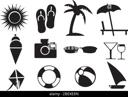 Summer related Isolated objects against white background. Vector illustration. Stock Vector