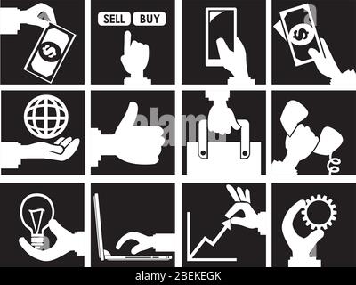 Vector illustration of business and commercial concept vector icon set in black and white Stock Vector