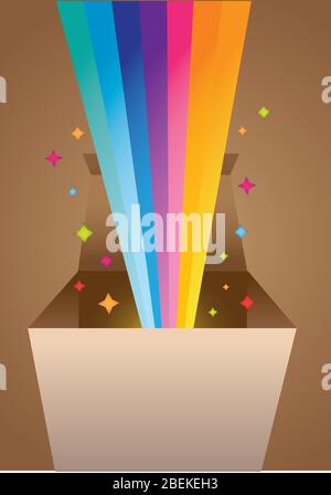 Illustration of Vector Rainbow rays coming out of the box. Stock Vector