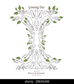 Tree silhouette with roots and leaves, abstract design, isolated object on white background vector Stock Vector