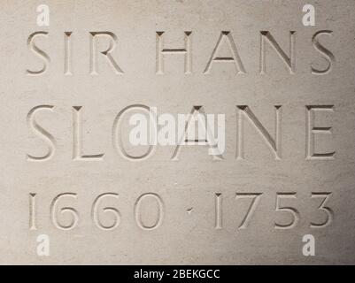Statue of Sir Hans Sloane, 1st Baronet, PRS FRS in Duke of York Square, near Sloane Square, Kensington, London, UK; sculpted by Simon Smith, 2005 Stock Photo