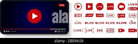 Video Player Template Design. Mockup live stream window, player. Social media concept. Vector illustration. EPS 10 Stock Vector