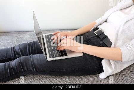 Video call - woman working from home Stock Photo