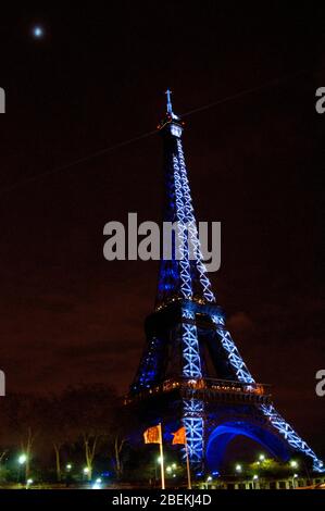 The Eiffel Tower is beautifully symmetrical in Paris, France. Stock Photo