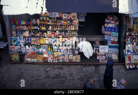 Market stalls selling in Sarajevo in 1995 during the civil war siege, Bosnia and Herzegovina Stock Photo