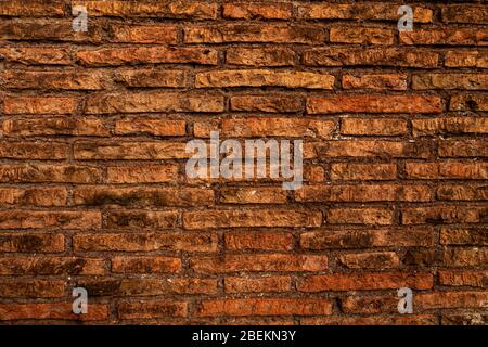 Aged red brick wall texture with sunlight Stock Photo