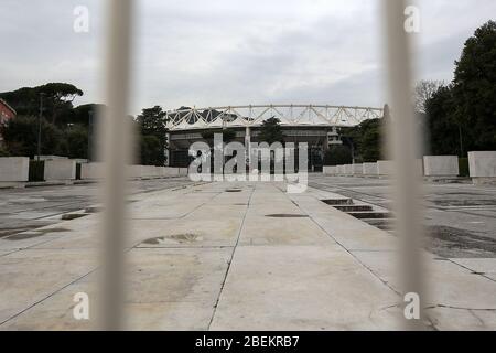 Rome, Italy - The Olimpico stadium and monumental Stadio dei Marmi with ...
