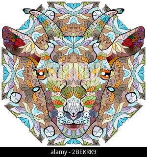 Zentangle goat head with mandala. Hand drawn decorative vector illustration Stock Vector