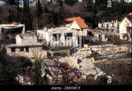 Dubrovnik 1994 - war damage from Serbian shelling on houses in a village near Dubrovnik, Croatia Stock Photo