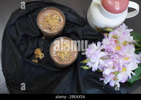 Chilled chocolate mousse with space to add text Stock Photo