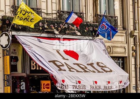 The front of a souvenir shop on the Champs-Élysées, Paris, France. February 2020. Stock Photo