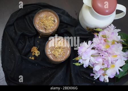 Chilled chocolate mousse with space to add text Stock Photo