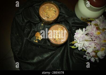 Chilled chocolate mousse with space to add text Stock Photo