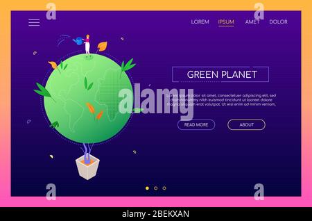 Green planet - modern colorful isometric web banner Stock Vector