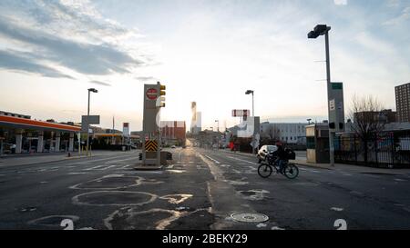 Jersey City, NJ - April 12 2020: The Holland Tunnel exit into NYC with no cars entering. COVID-19 outbreak Stock Photo